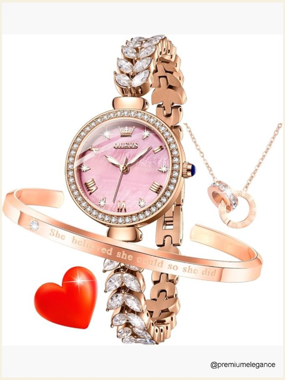 Quartz Wrist Watch Set with Necklace and Bracelet